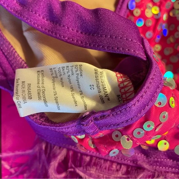 Kids Fuchsia and Purple Sequin Dance Costume - Picture 3 of 3